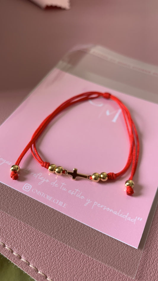 Pulsera hilo rojo mini cruz